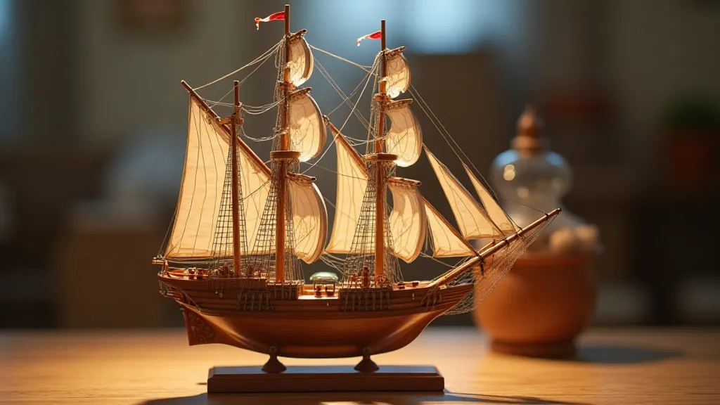 Finished wooden model ship on display