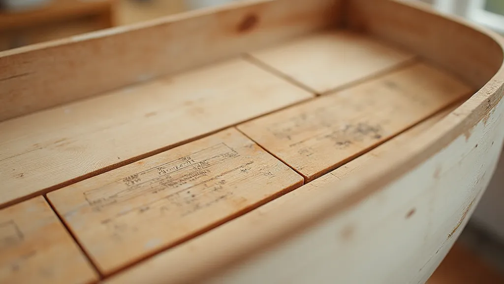 Close-up of a model ship hull construction