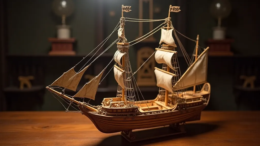 Detailed view of a wooden model ship