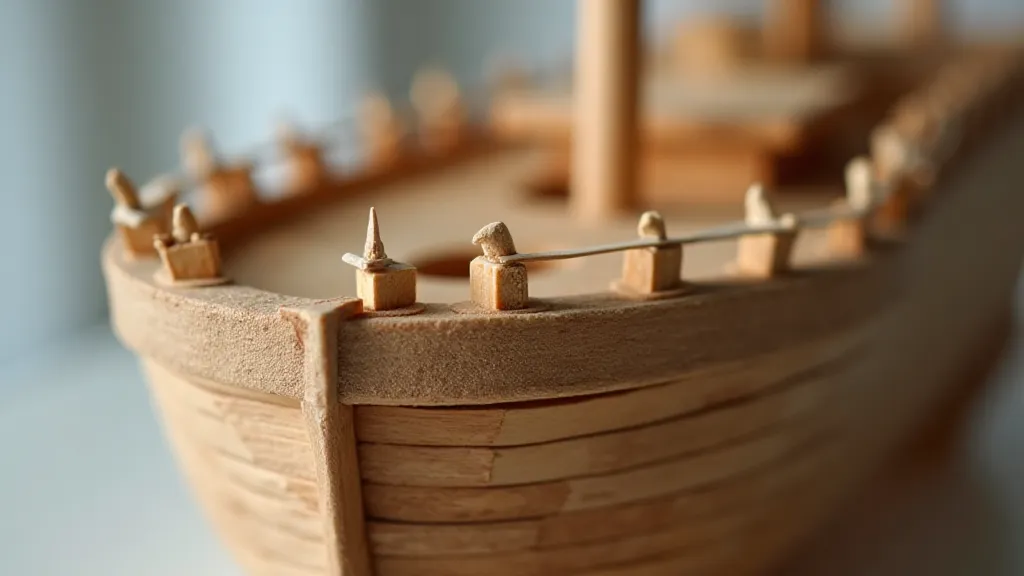 Detailed view of a wooden model ship