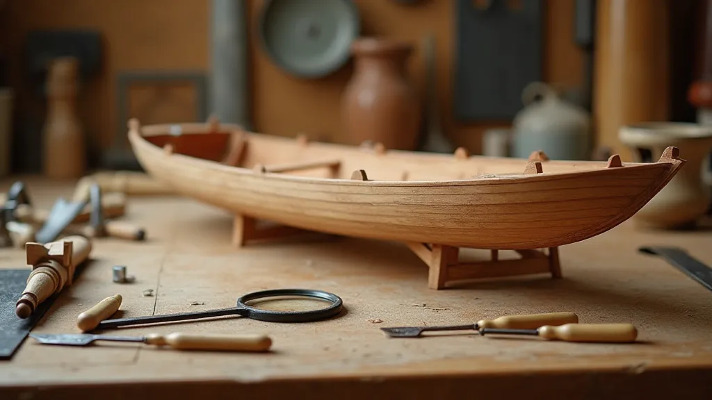 Workbench with model ship tools