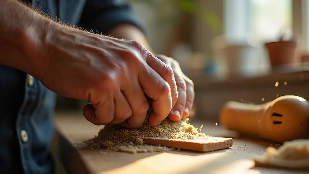 Model ship builder's hands sanding wood