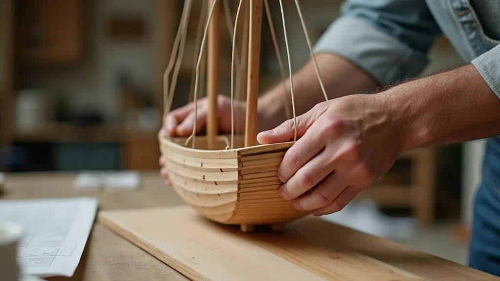 Craftsman sanding a model ship hull